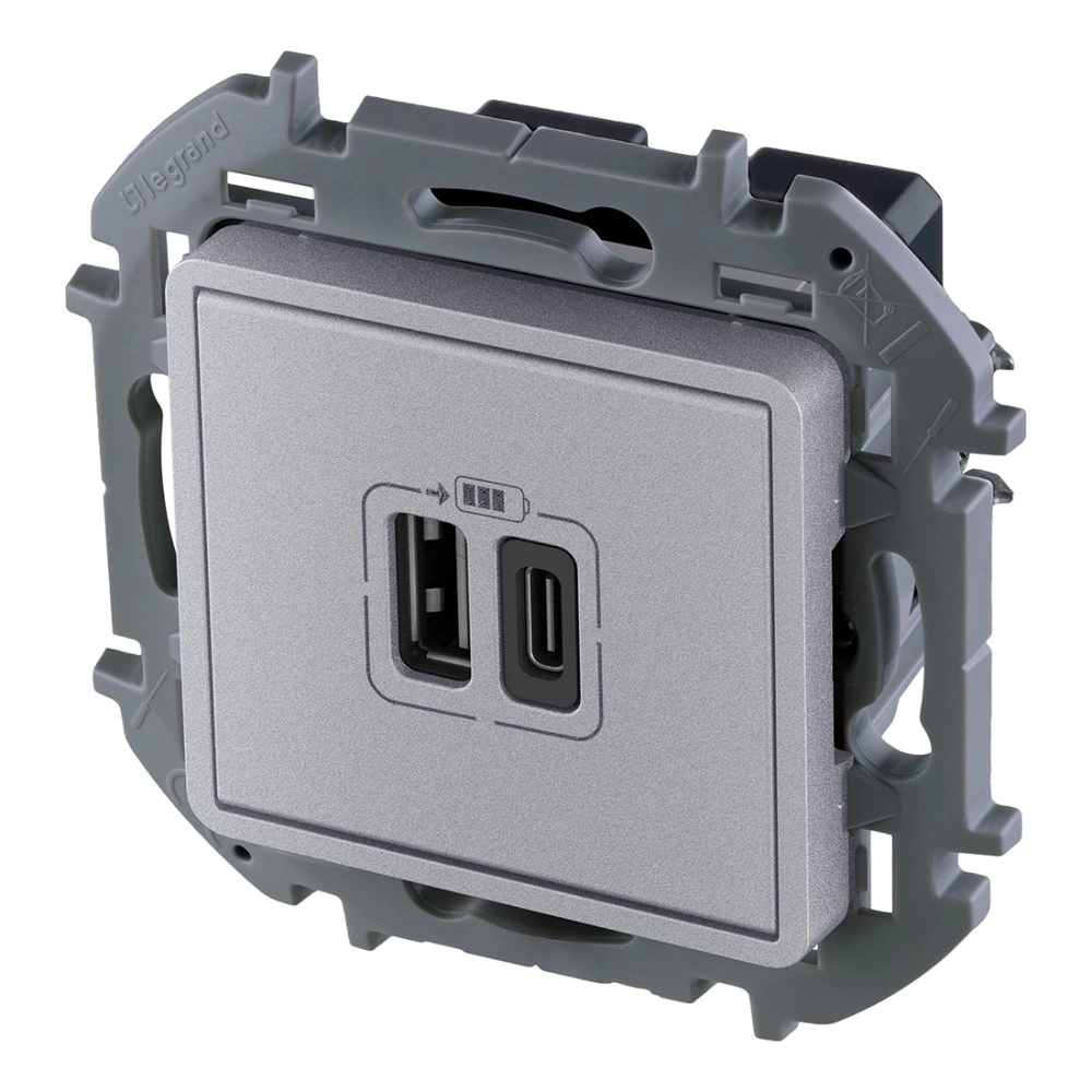 Розетка USB двойная TypeA + TypeC Legrand/Daccord Инспирия без рамки алюминий