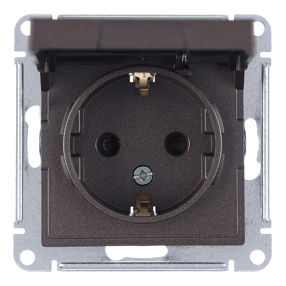 Розетка SE Атлас Дизайн с заземлением с крышкой без рамки мокко