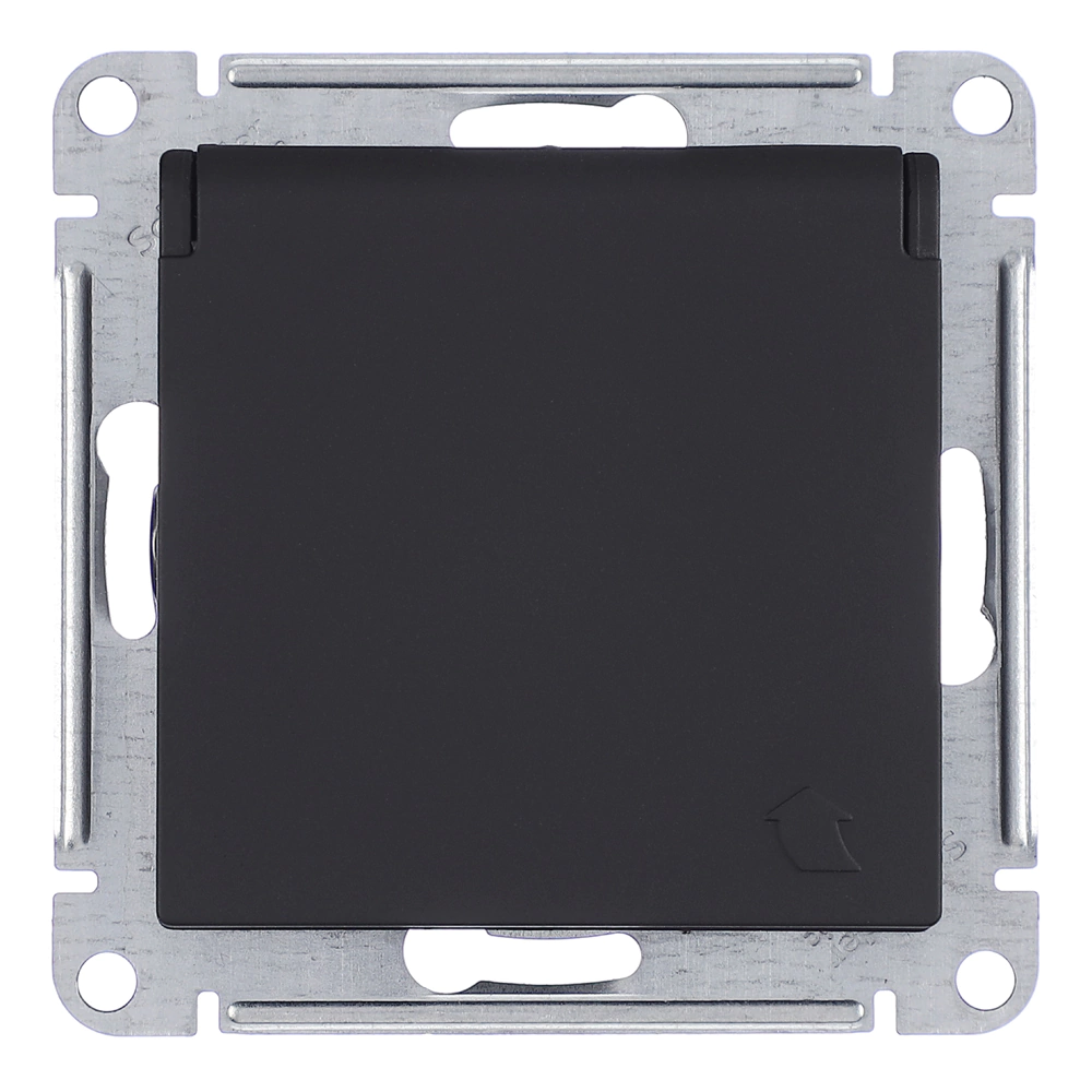 Розетка SE Атлас Дизайн с заземлением с крышкой без рамки карбон