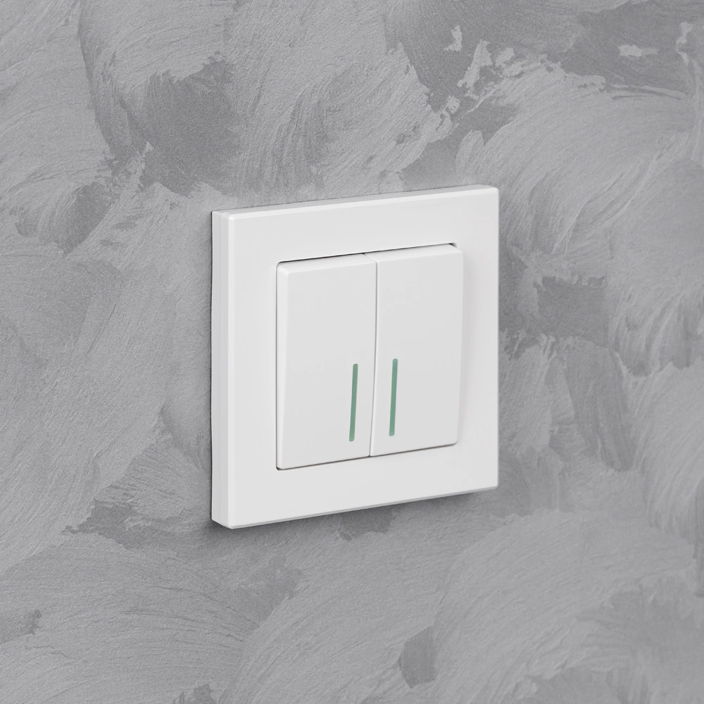 Выключатель двухклавишный ONVOLT/EVERSON Кватро с подсветкой без рамки белый