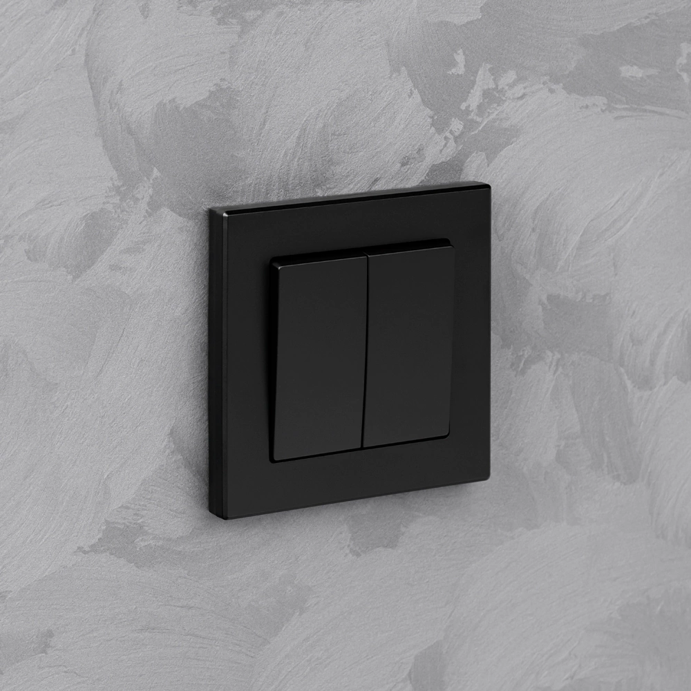 Выключатель двухклавишный ONVOLT/EVERSON Кватро без рамки черный