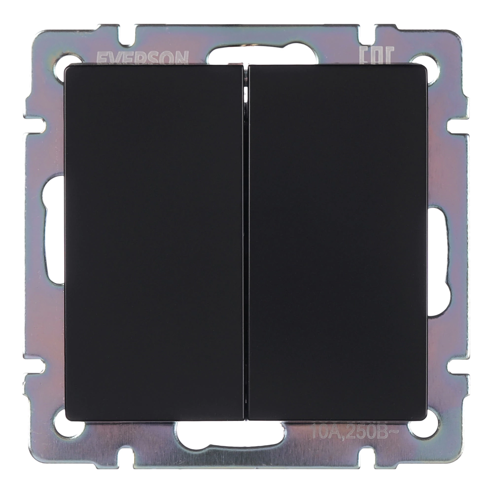 Выключатель двухклавишный проходной ONVOLT/EVERSON Кватро без рамки черный