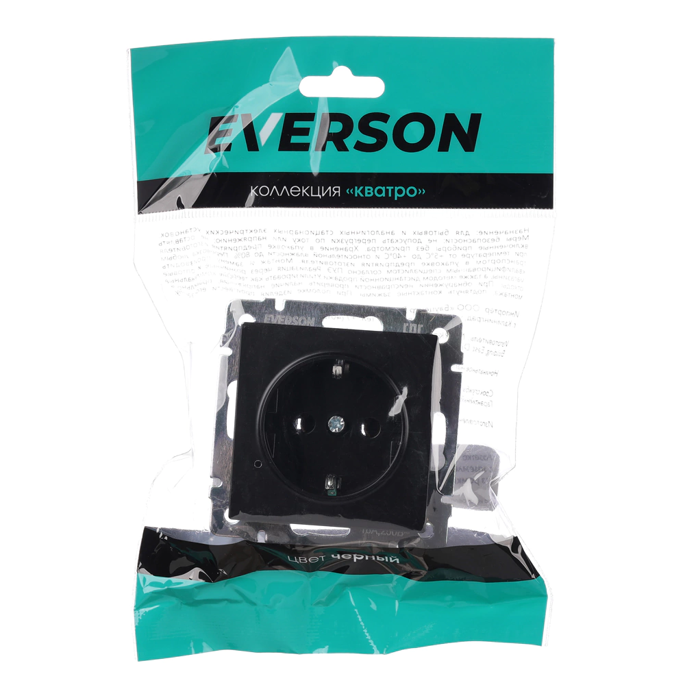 Розетка ONVOLT/EVERSON Кватро с заземлением без рамки черная