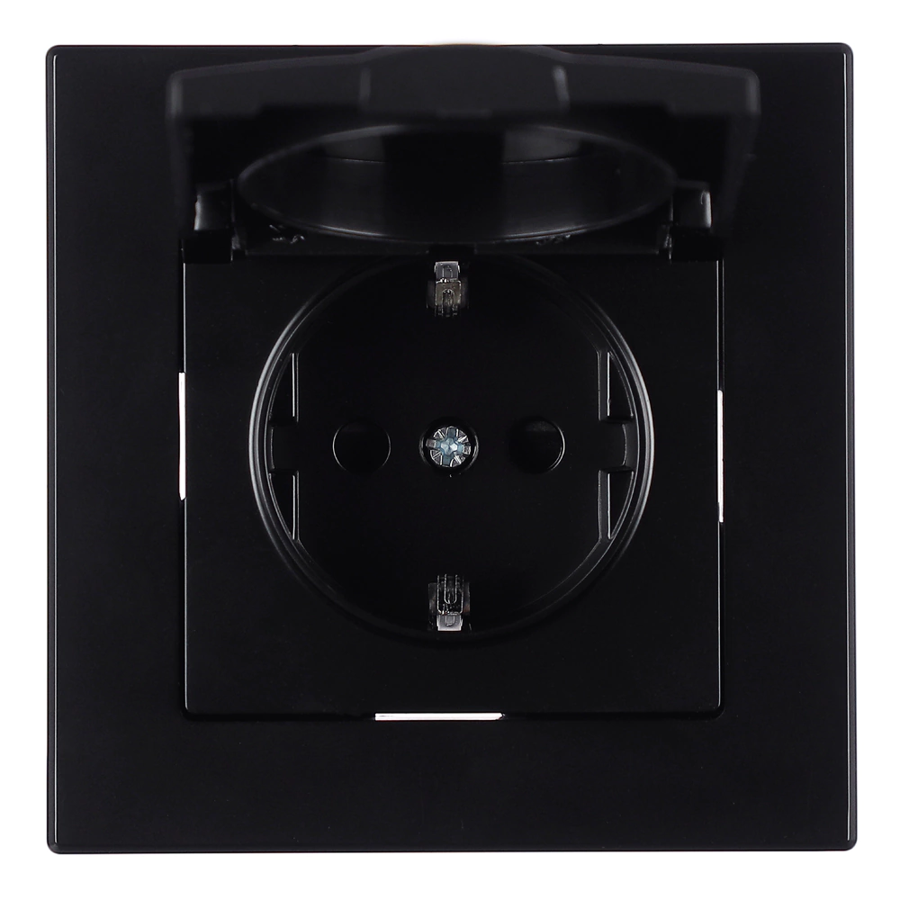 Розетка с крышкой ONVOLT/EVERSON Кватро с заземлением без рамки черная