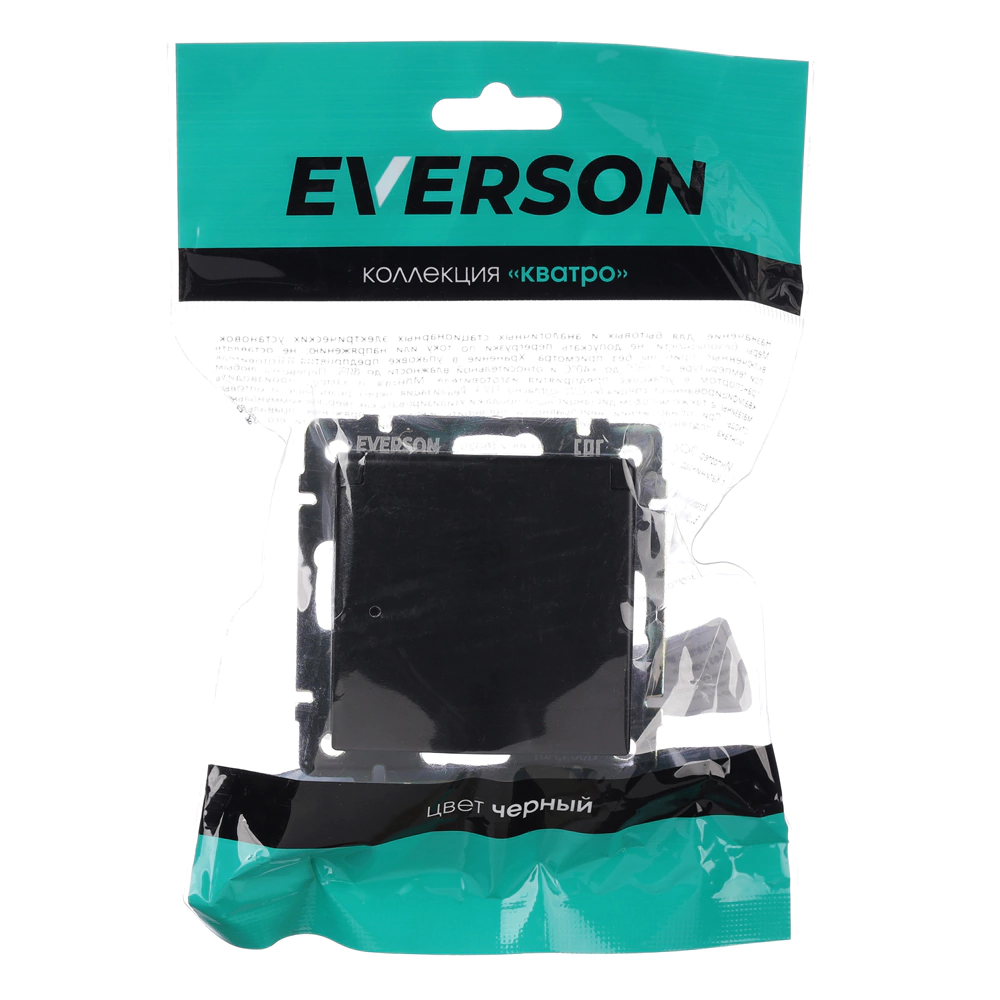 Розетка с крышкой ONVOLT/EVERSON Кватро с заземлением без рамки черная