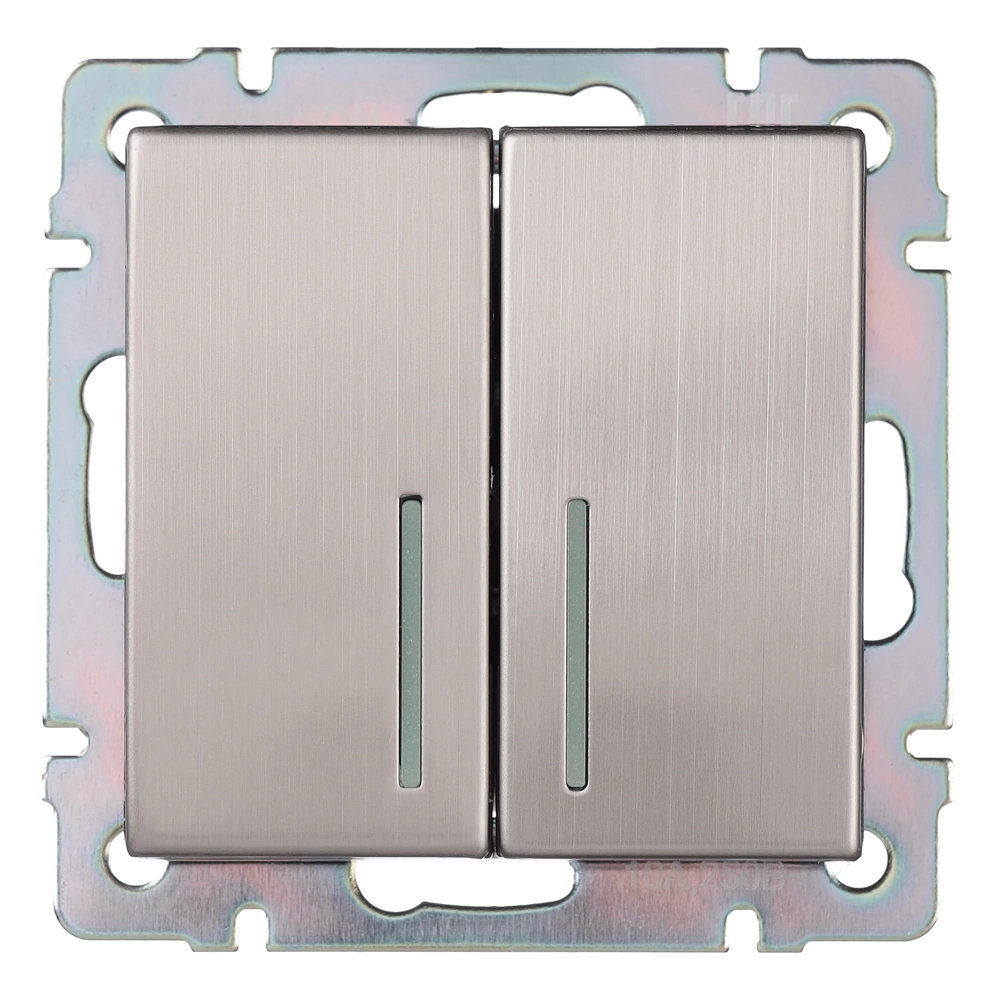 Выключатель двухклавишный ONVOLT/EVERSON Кватро с подсветкой без рамки никель