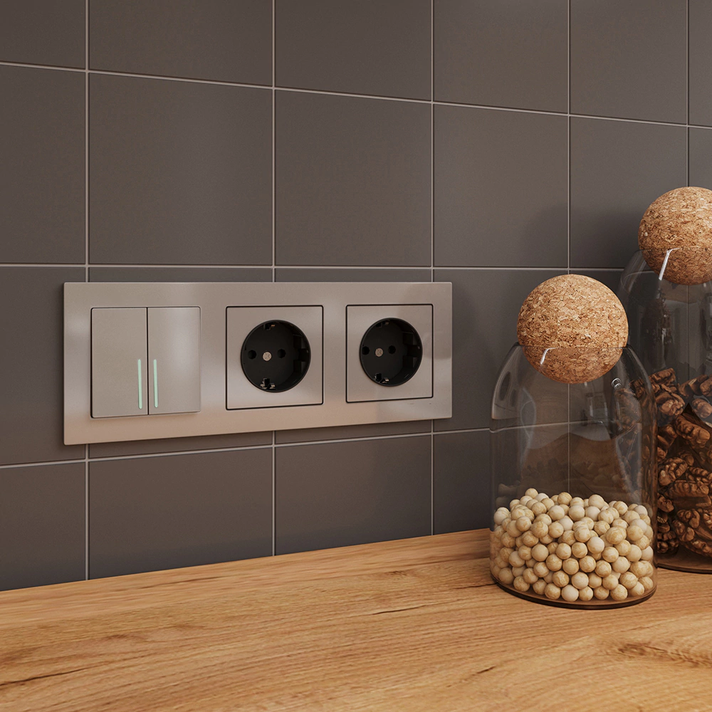 Выключатель двухклавишный ONVOLT/EVERSON Кватро с подсветкой без рамки никель