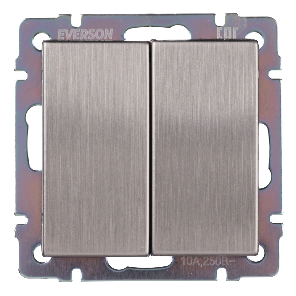 Выключатель двухклавишный проходной ONVOLT/EVERSON Кватро без рамки никель