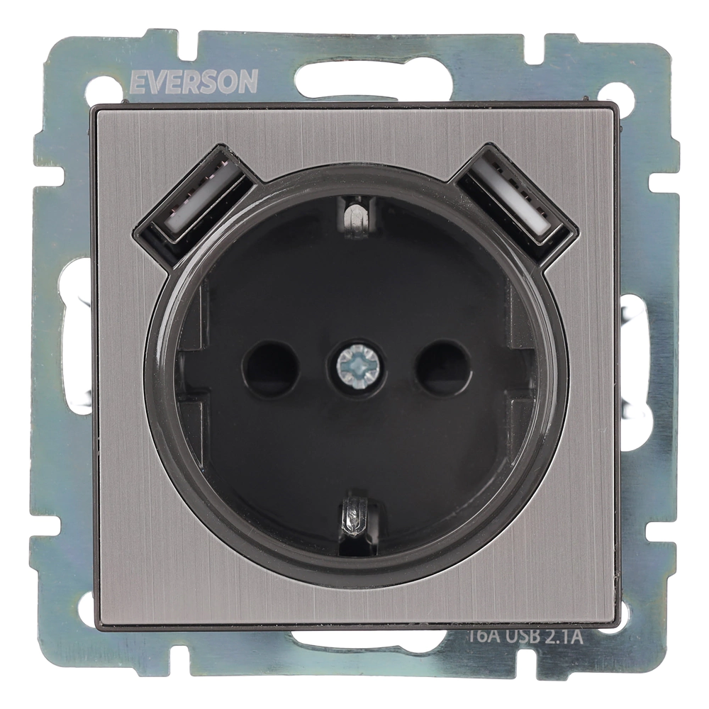 Розетка +2USB ONVOLT/EVERSON Кватро с заземлением без рамки никель