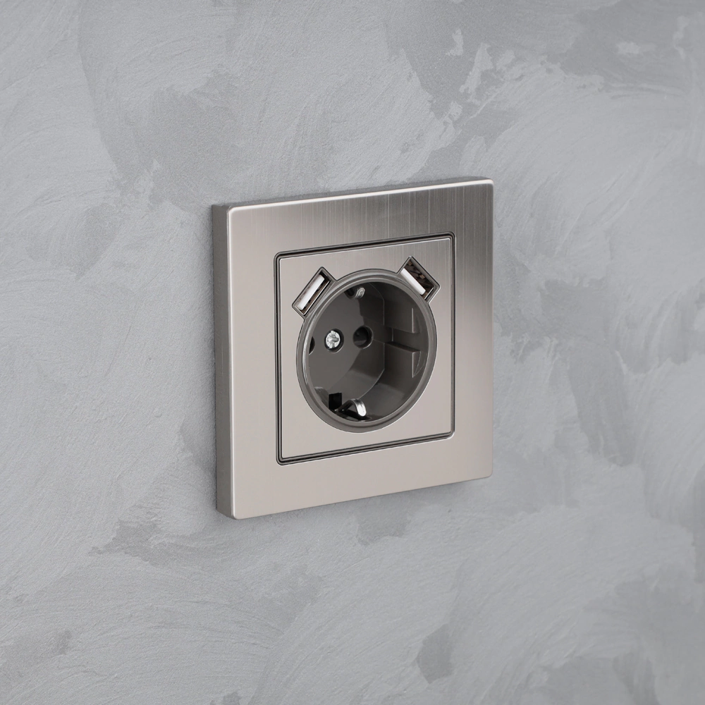 Розетка +2USB ONVOLT/EVERSON Кватро с заземлением без рамки никель