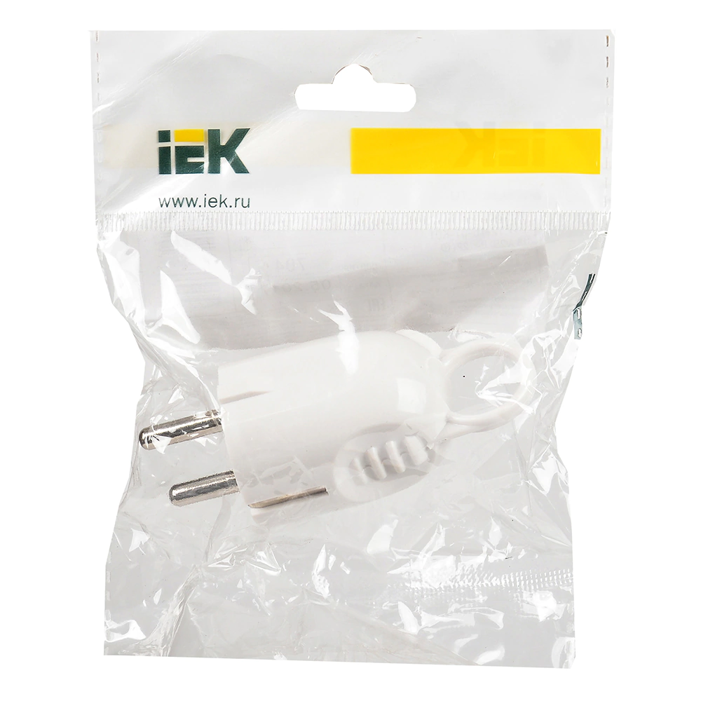 Вилка с заземлением угловая с кольцом белая IEK