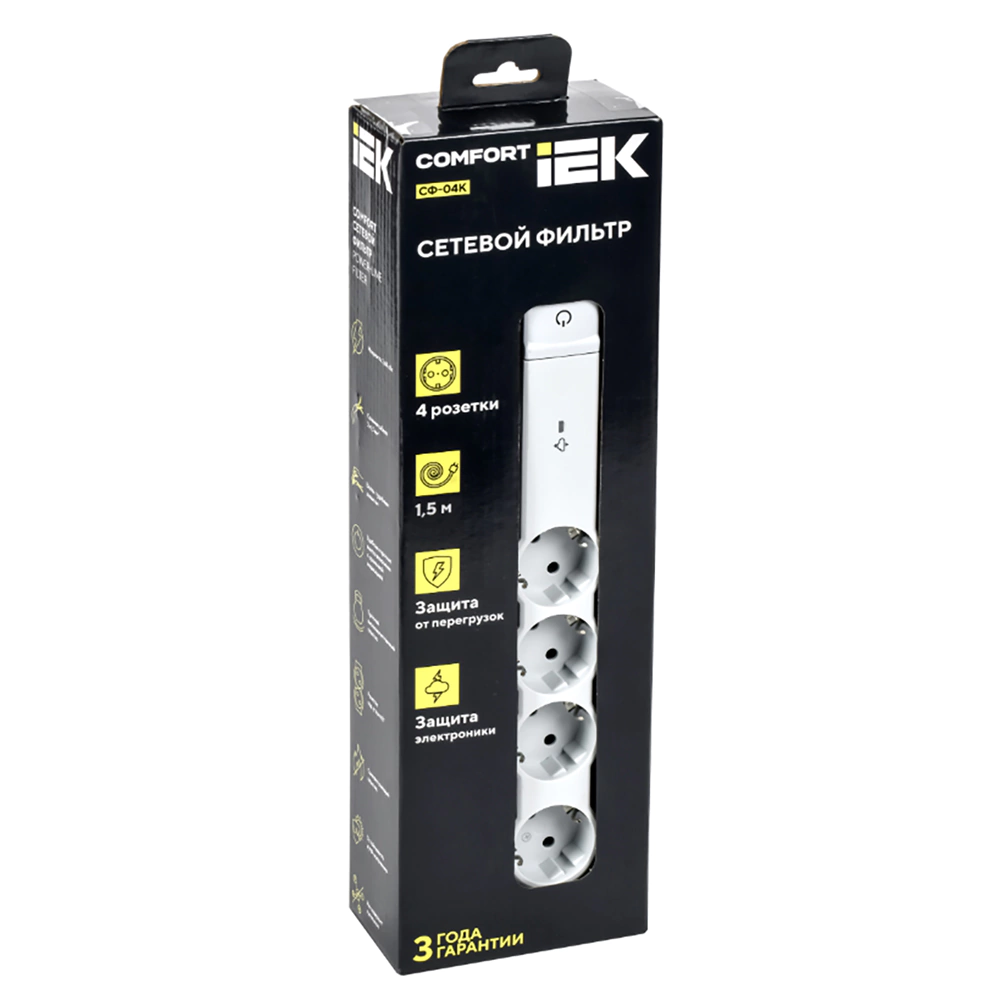 Фильтр сетевой 1,5 м 4 гнезда 3х1,5 мм 3600 Вт белый IEK COMFORT