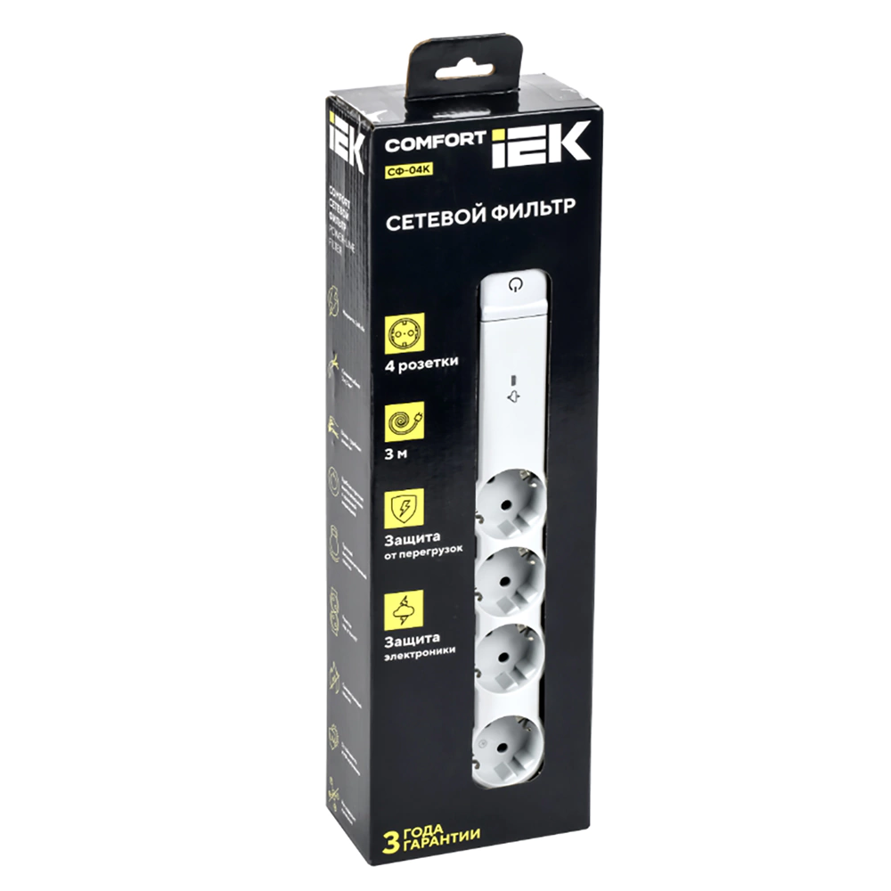 Фильтр сетевой 3 м 4 гнезда 3х1,5 мм 3600 Вт белый IEK COMFORT