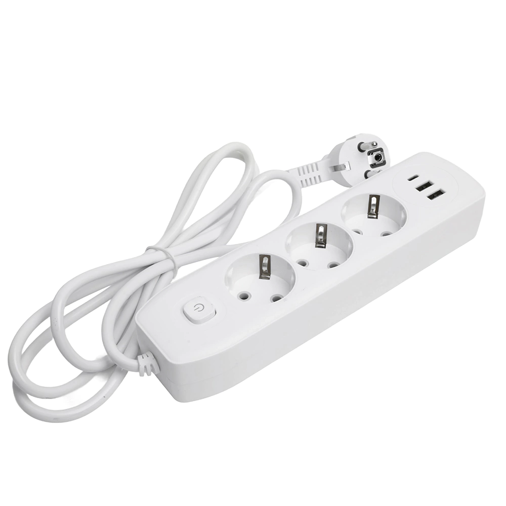 Удлинитель 1,8 м 3 гнезда с заземлением 2500 Вт + 2USB-A + USB-C 12 Вт STEKKER