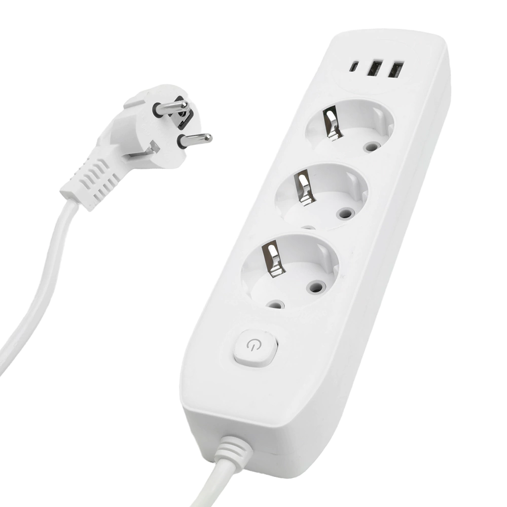 Удлинитель 1,8 м 3 гнезда с заземлением 2500 Вт + 2USB-A + USB-C 12 Вт STEKKER