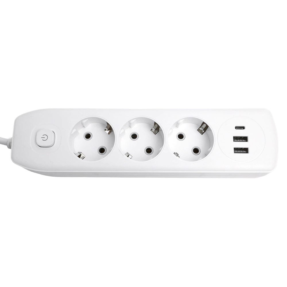 Удлинитель 1,8 м 3 гнезда с заземлением 2500 Вт + 2USB-A + USB-C 12 Вт STEKKER