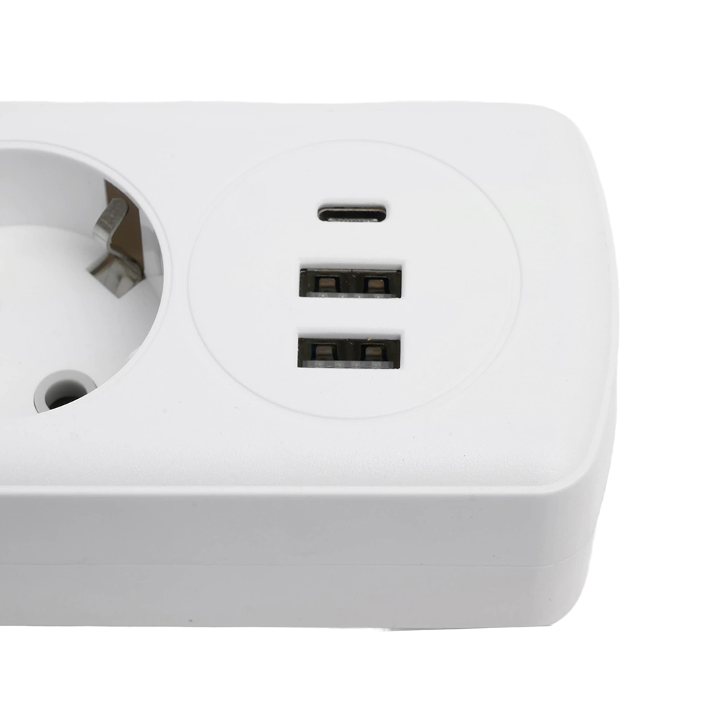 Удлинитель 1,8 м 3 гнезда с заземлением 2500 Вт + 2USB-A + USB-C 12 Вт STEKKER