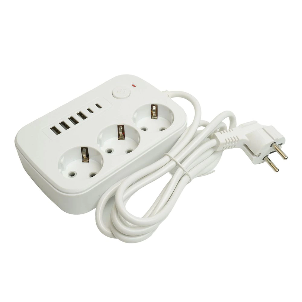 Удлинитель 1,8 м 3 гнезда с заземлением 2500 Вт + 4USB-A + 2USB-C 12 Вт STEKKER