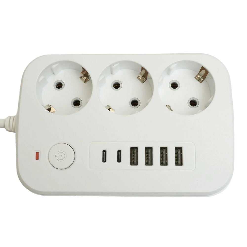 Удлинитель 1,8 м 3 гнезда с заземлением 2500 Вт + 4USB-A + 2USB-C 12 Вт STEKKER