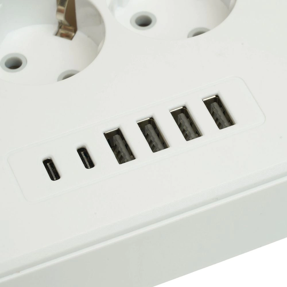 Удлинитель 1,8 м 3 гнезда с заземлением 2500 Вт + 4USB-A + 2USB-C 12 Вт STEKKER