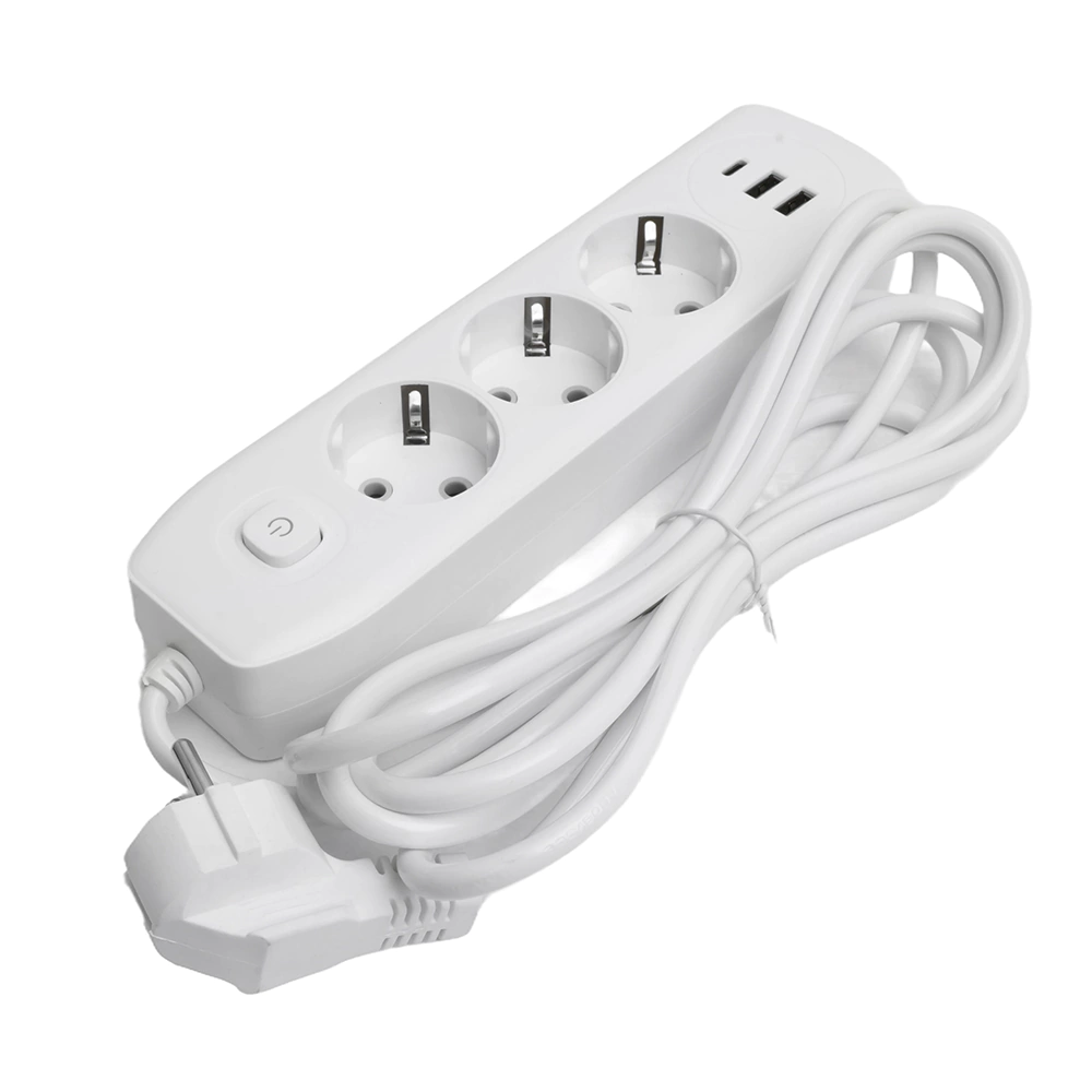 Удлинитель 3 м 3 гнезда с заземлением 2500 Вт + 2USB-A + USB-C 12 Вт STEKKER