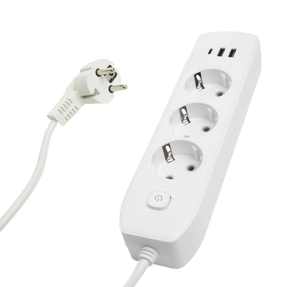 Удлинитель 3 м 3 гнезда с заземлением 2500 Вт + 2USB-A + USB-C 12 Вт STEKKER