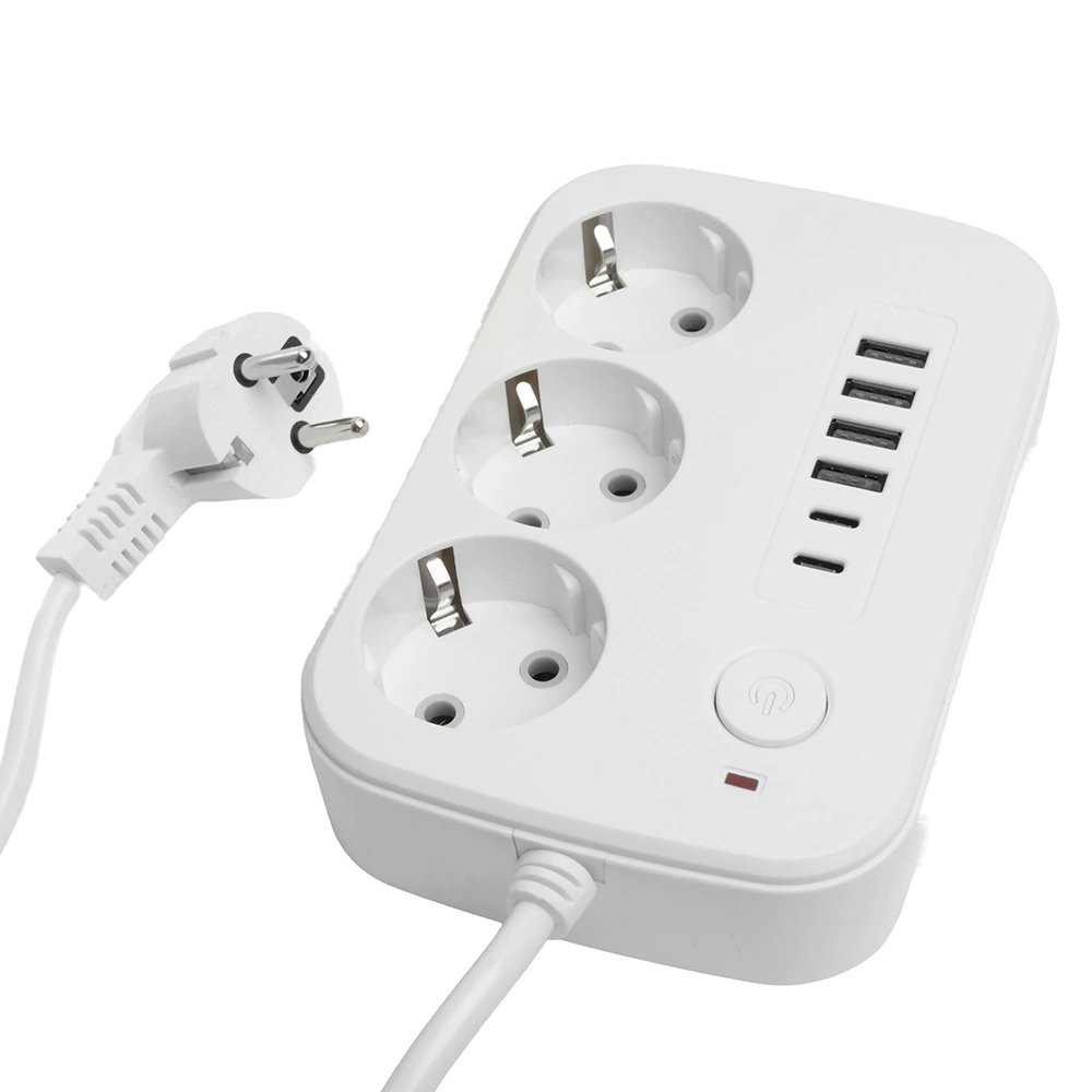Удлинитель 3 м 3 гнезда с заземлением 2500 Вт + 4USB-A + 2USB-C 12 Вт STEKKER