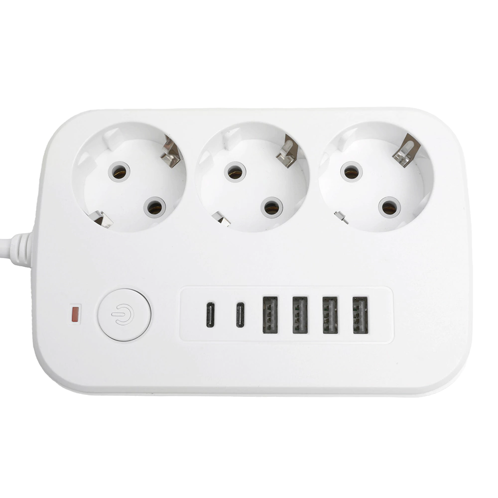 Удлинитель 3 м 3 гнезда с заземлением 2500 Вт + 4USB-A + 2USB-C 12 Вт STEKKER