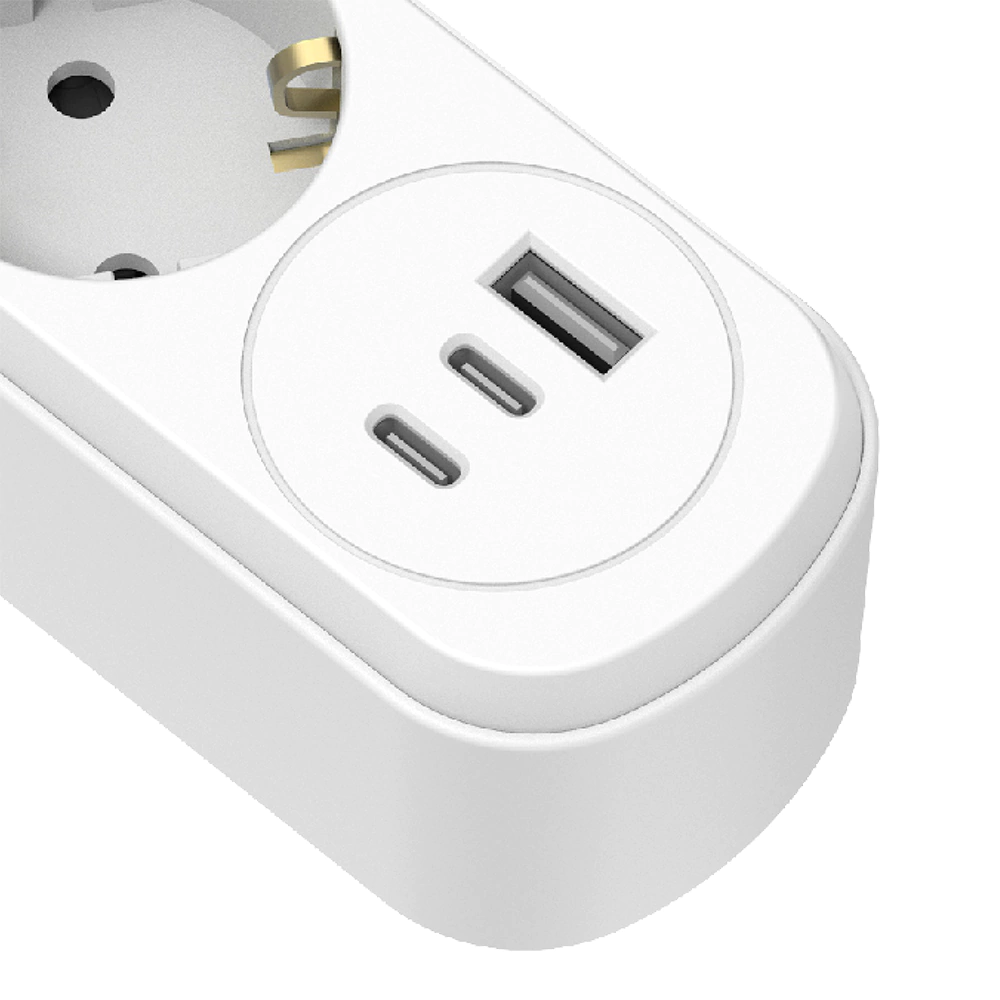 Удлинитель 1,5 м 4 гнезда с заземлением 2200 Вт + USB-A + 2USB-C 20 Вт Electraline