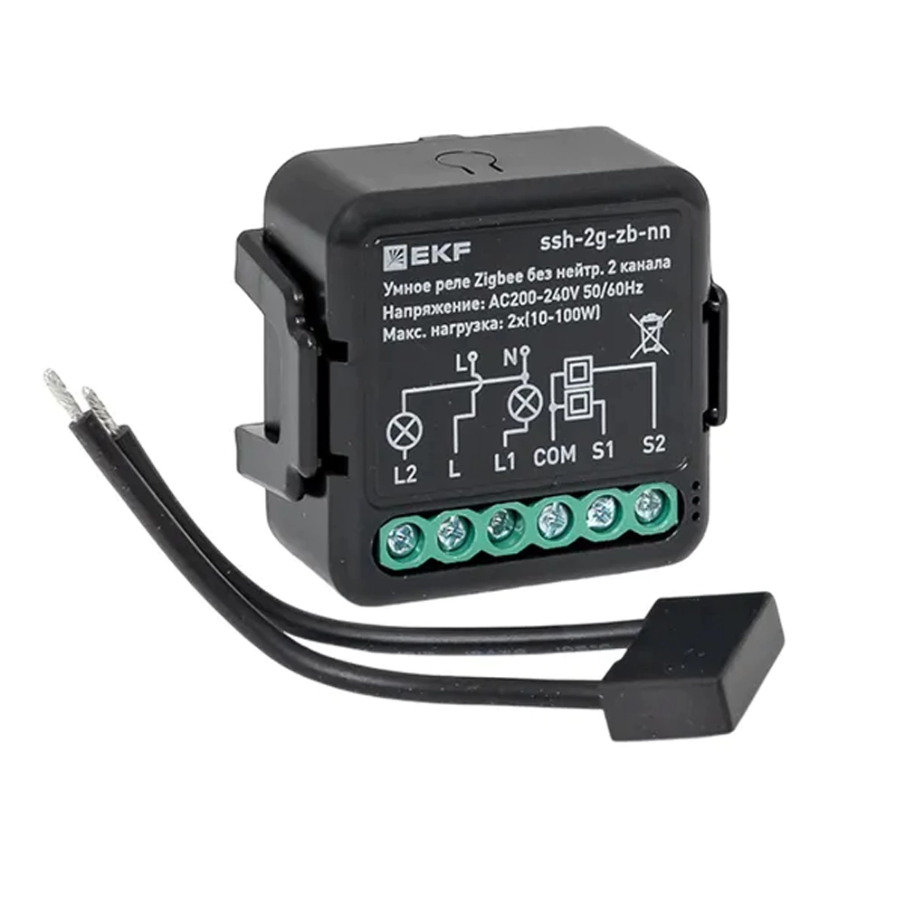 Умное реле в подрозетник 2-канальное без нейтрали Zigbee EKF Connect Select