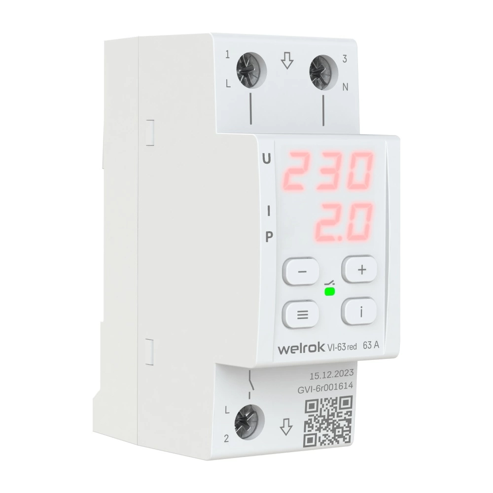 Реле напряжения и тока 63-80А 220В 13,9кВА IP20 VI-63red Welrok