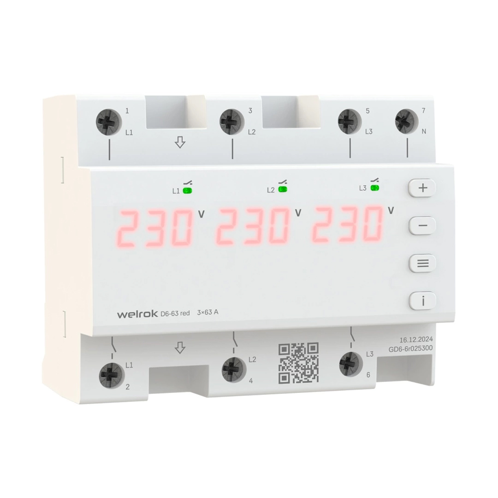 Welrok Трехфазное реле напряжения Welrok D6-50 red