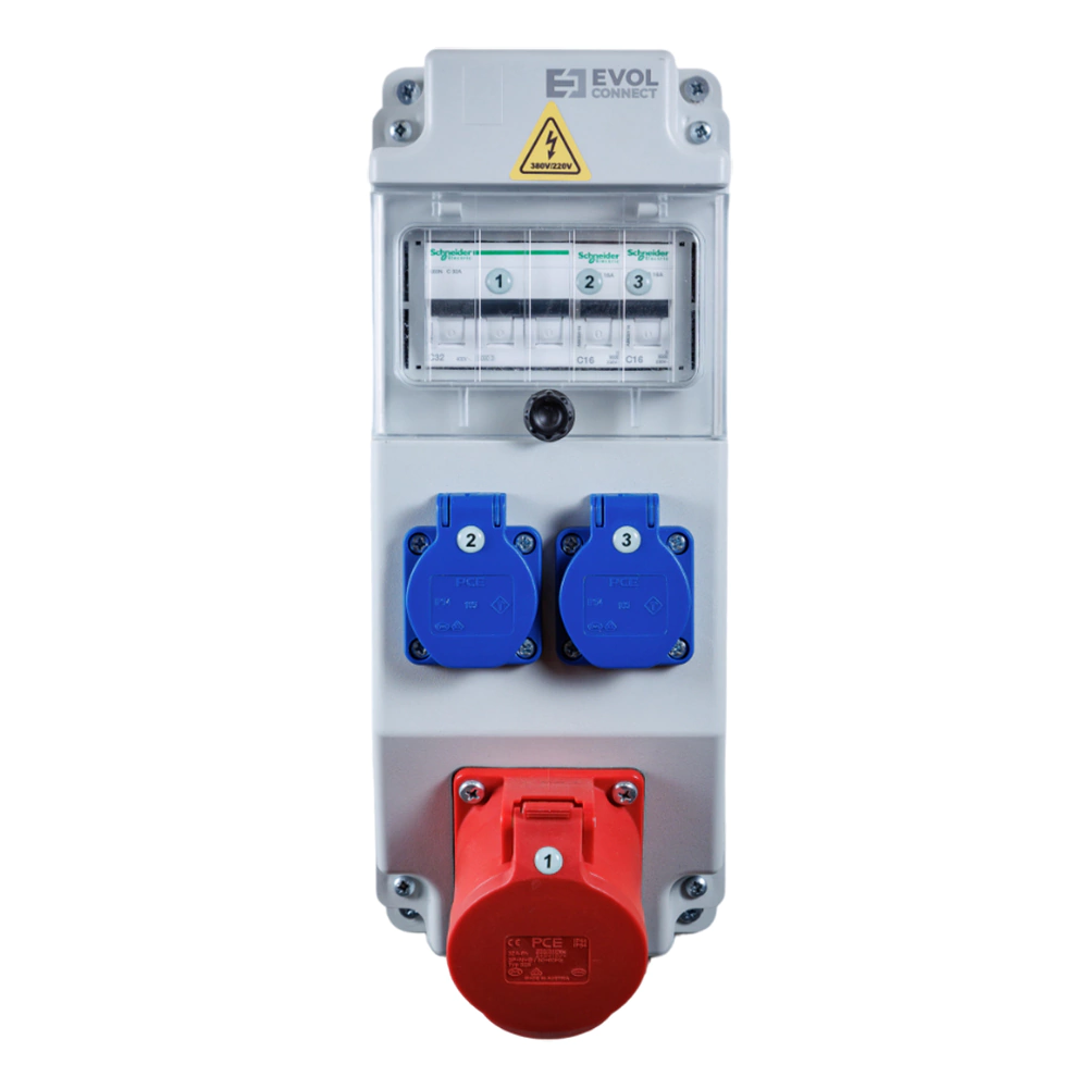 Щит навесной 2 розетки Schuko 16 А 230 В + 1 розетка CEE 32 А 400 В EVOL COMBOX 5