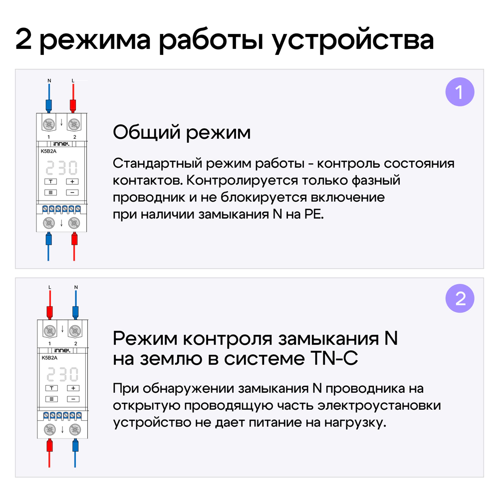 Реле напряжения и тока с физическим разрывом L и N K5B2A 40 А INNEL