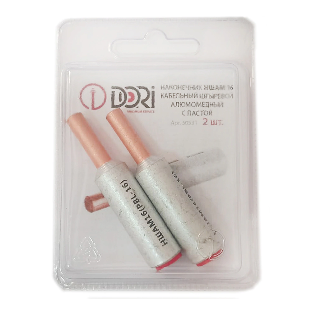 Наконечник кабельный Dori штыревой алюмомедный с пастой НШАМ 16 мм 2 шт