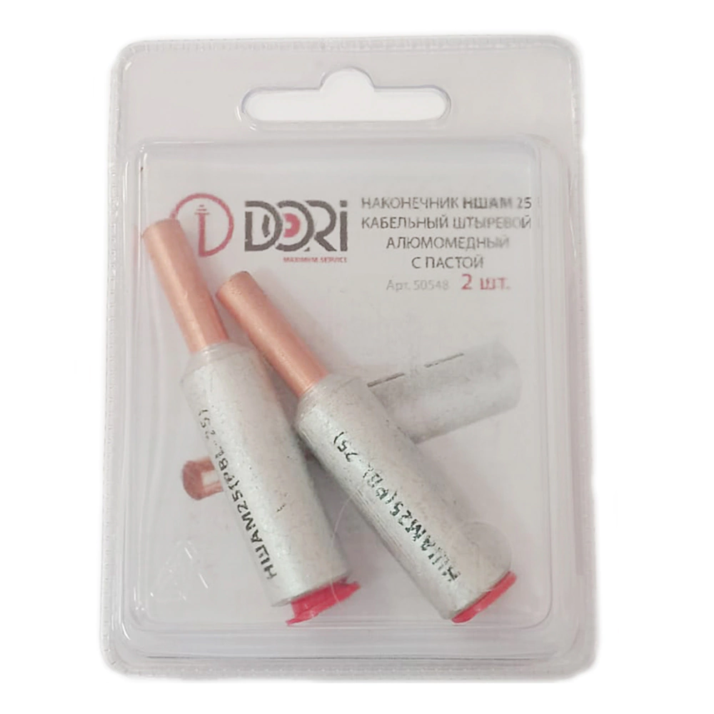 Наконечник кабельный Dori штыревой алюмомедный с пастой НШАМ 25 мм 2 шт