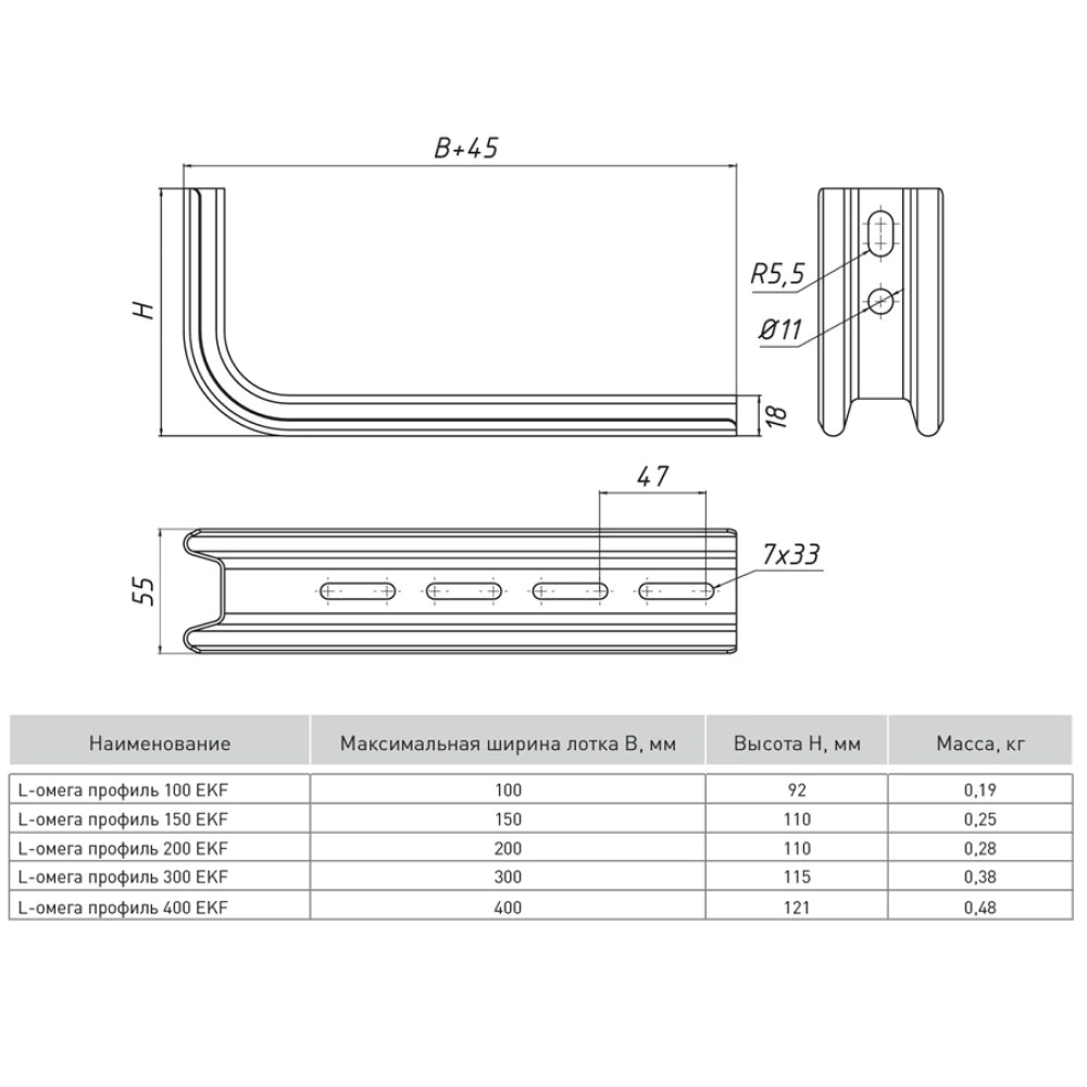 Профиль EKF L-Омега 200 мм 1,5 мм