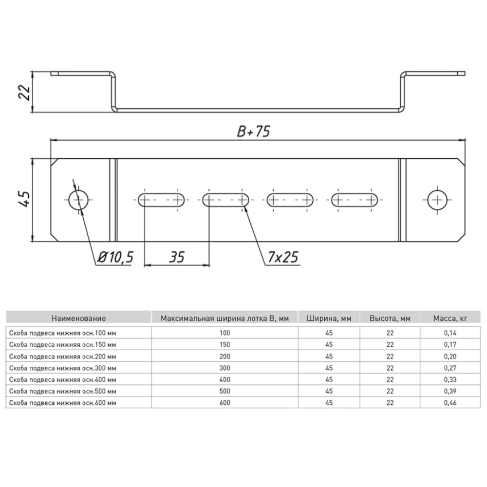 Скоба подвеса EKF нижняя 100 мм 2 мм