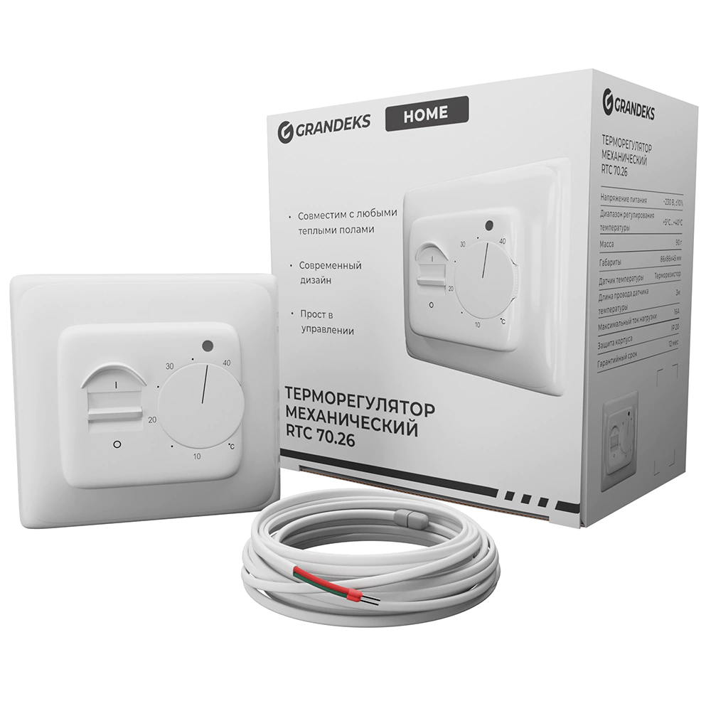 Терморегулятор механический белый Grandeks RTC 70.26