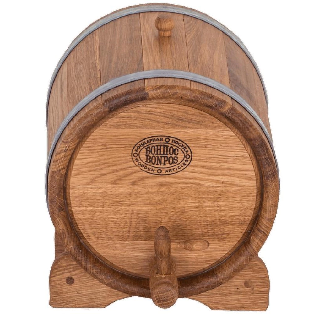 Дубовый бочонок БонПос 10 л с краном на подставке