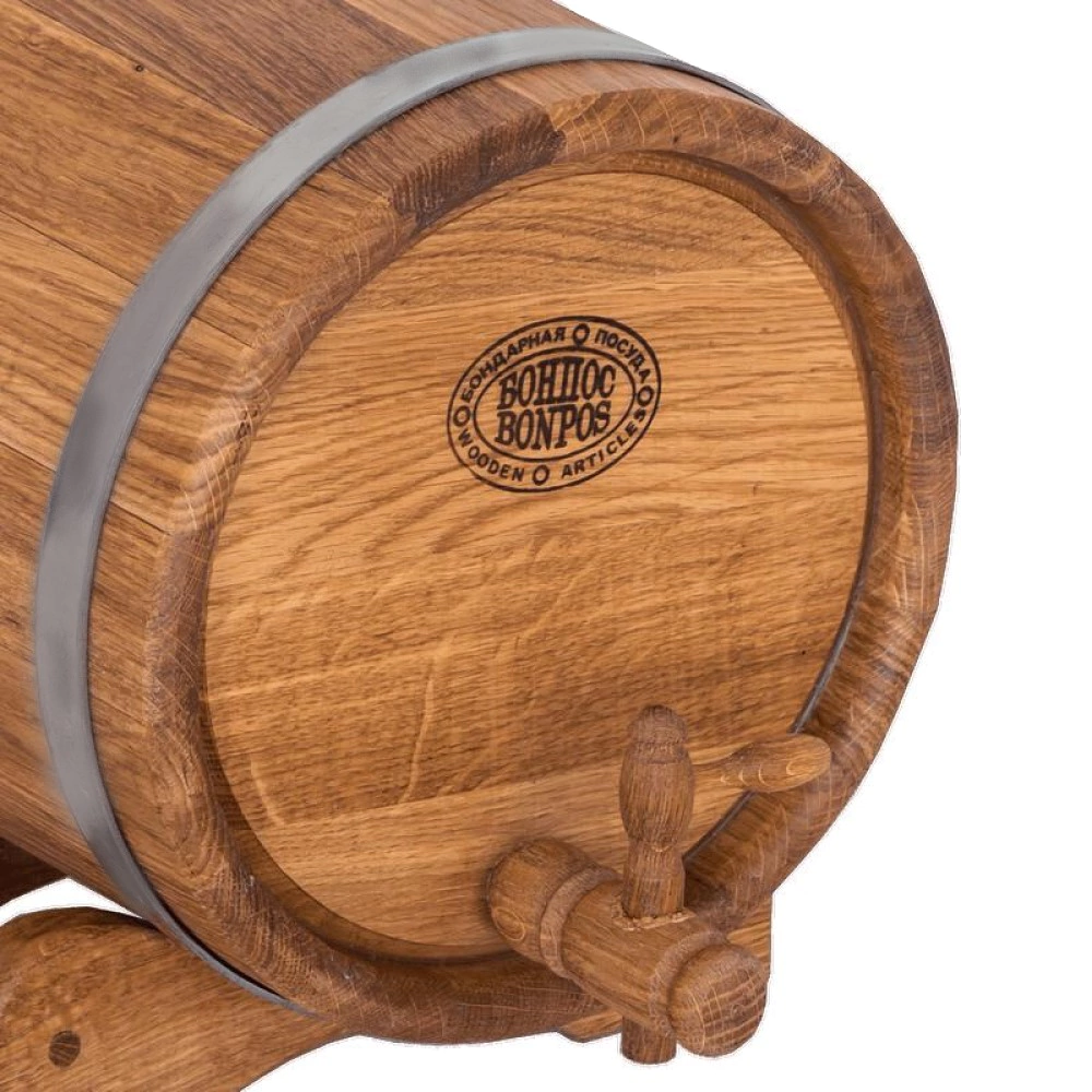 Дубовый бочонок БонПос 10 л с краном на подставке