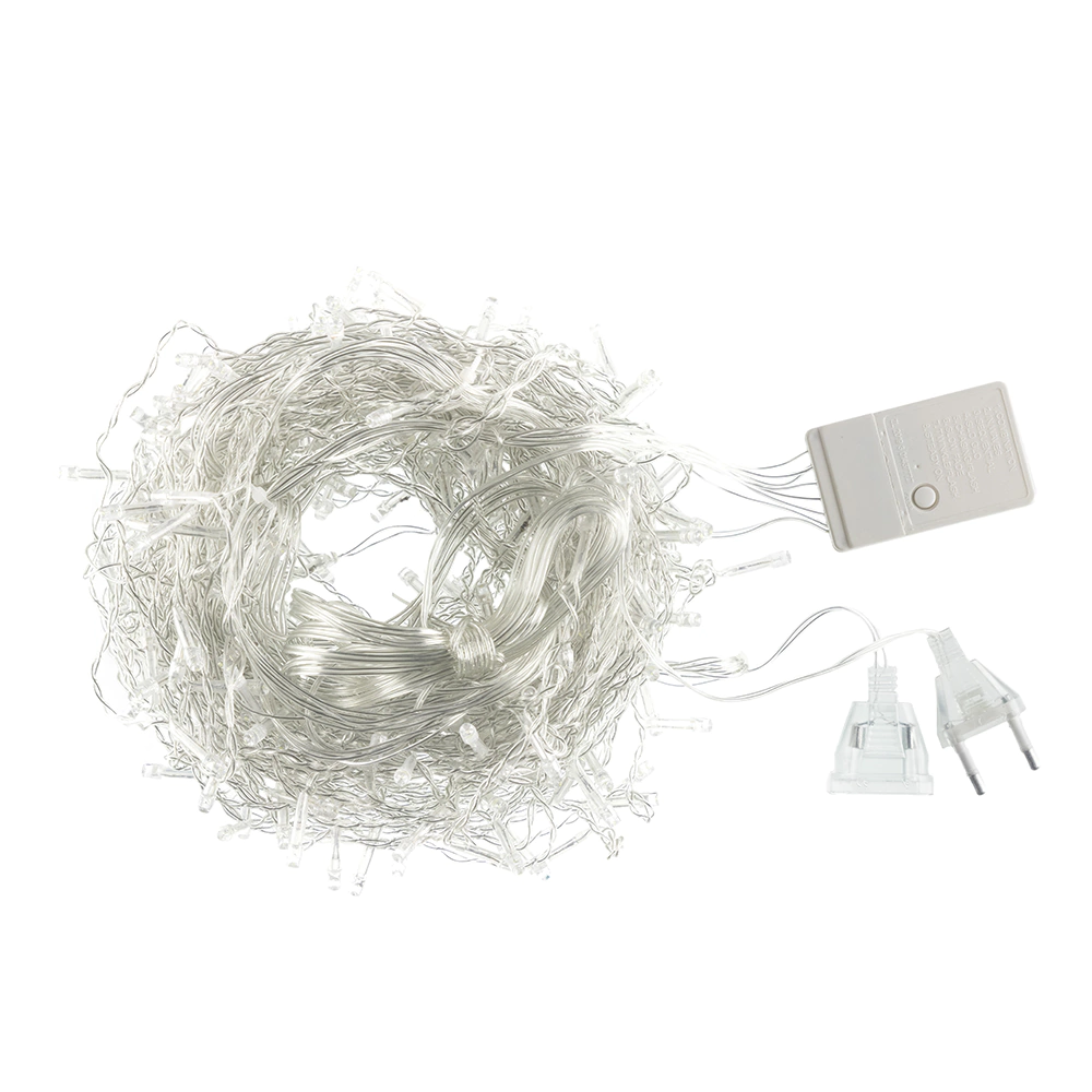 Гирлянда Занавес 325LED 3х2,5 м холодный белый свет, прозрачный провод IP20 ПВХ, 8 функций