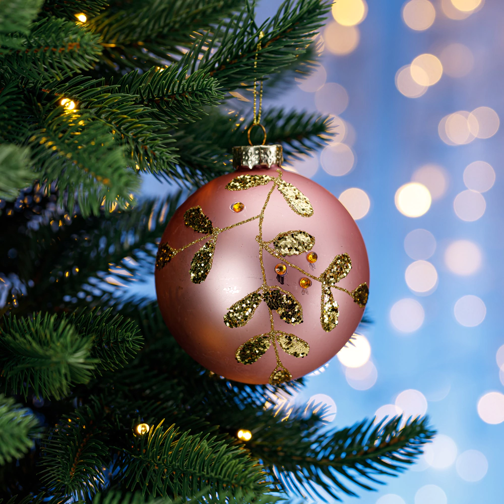 Шар елочный d10 см стекло розовый Santi