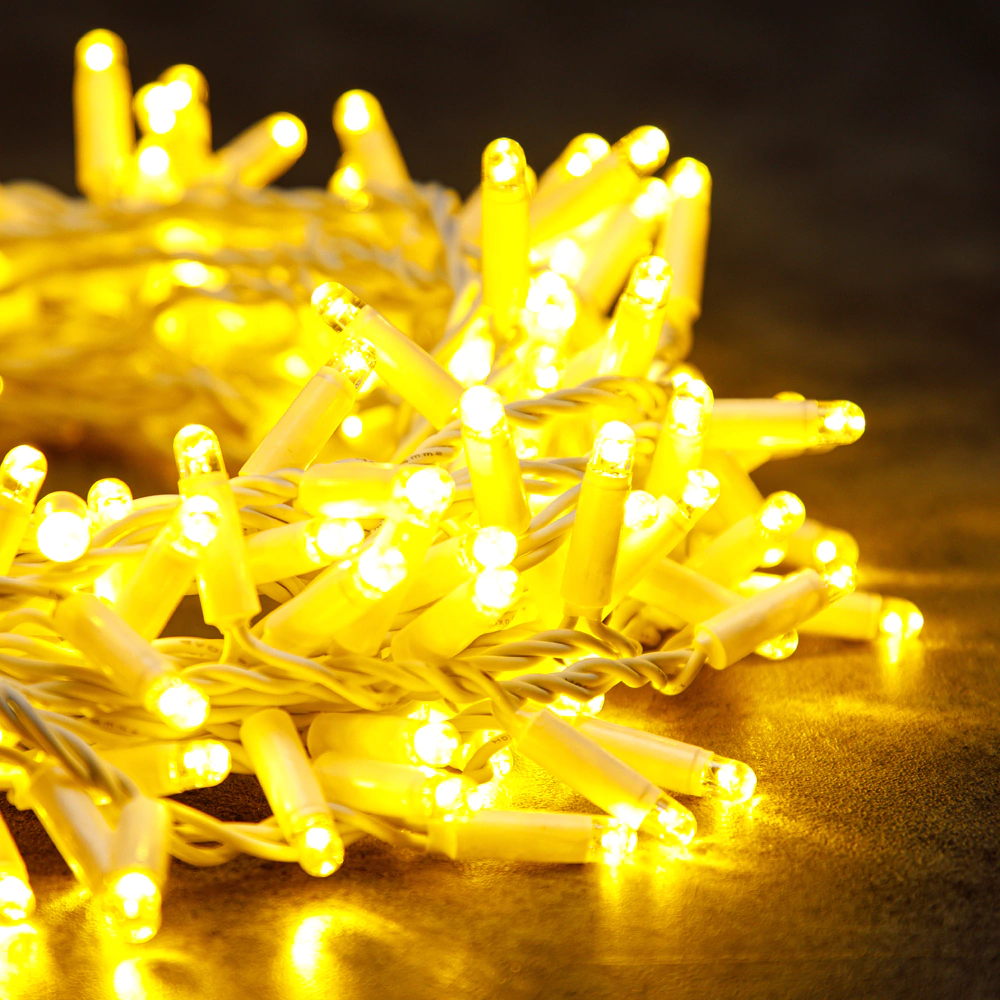 Гирлянда Нить 200LED 10 м теплый белый свет, белый провод IP65 резина, статика Maxi LED PRO Santi