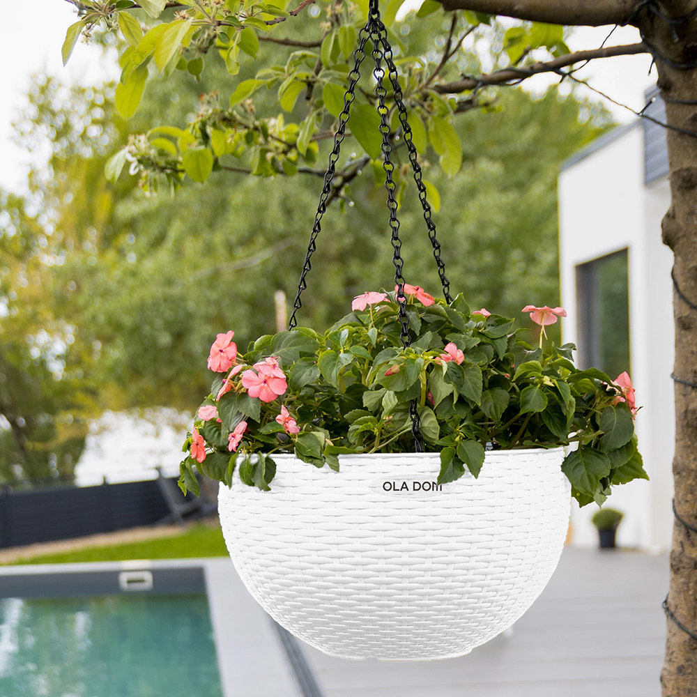 Горшок пластиковый подвесной RATTAN OLA DOM белый d34 см h21 см 12 л со вставкой 5 л