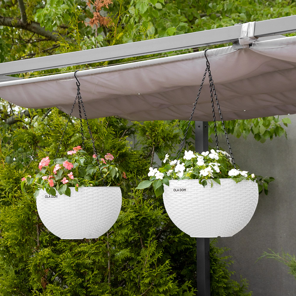 Горшок пластиковый подвесной RATTAN OLA DOM белый d34 см h21 см 12 л со вставкой 5 л