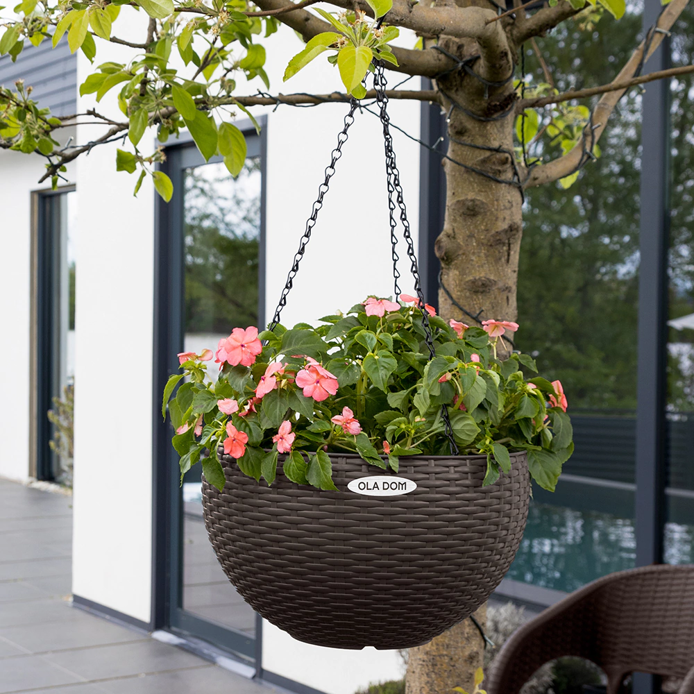 Горшок пластиковый подвесной RATTAN OLA DOM коричневый d34 см h21 см 12 л со вставкой 5 л