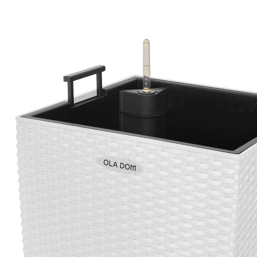 Уличный горшок пластиковый RATTAN OLA DOM белый 40х40х75 см 90 л со вставкой 31 л