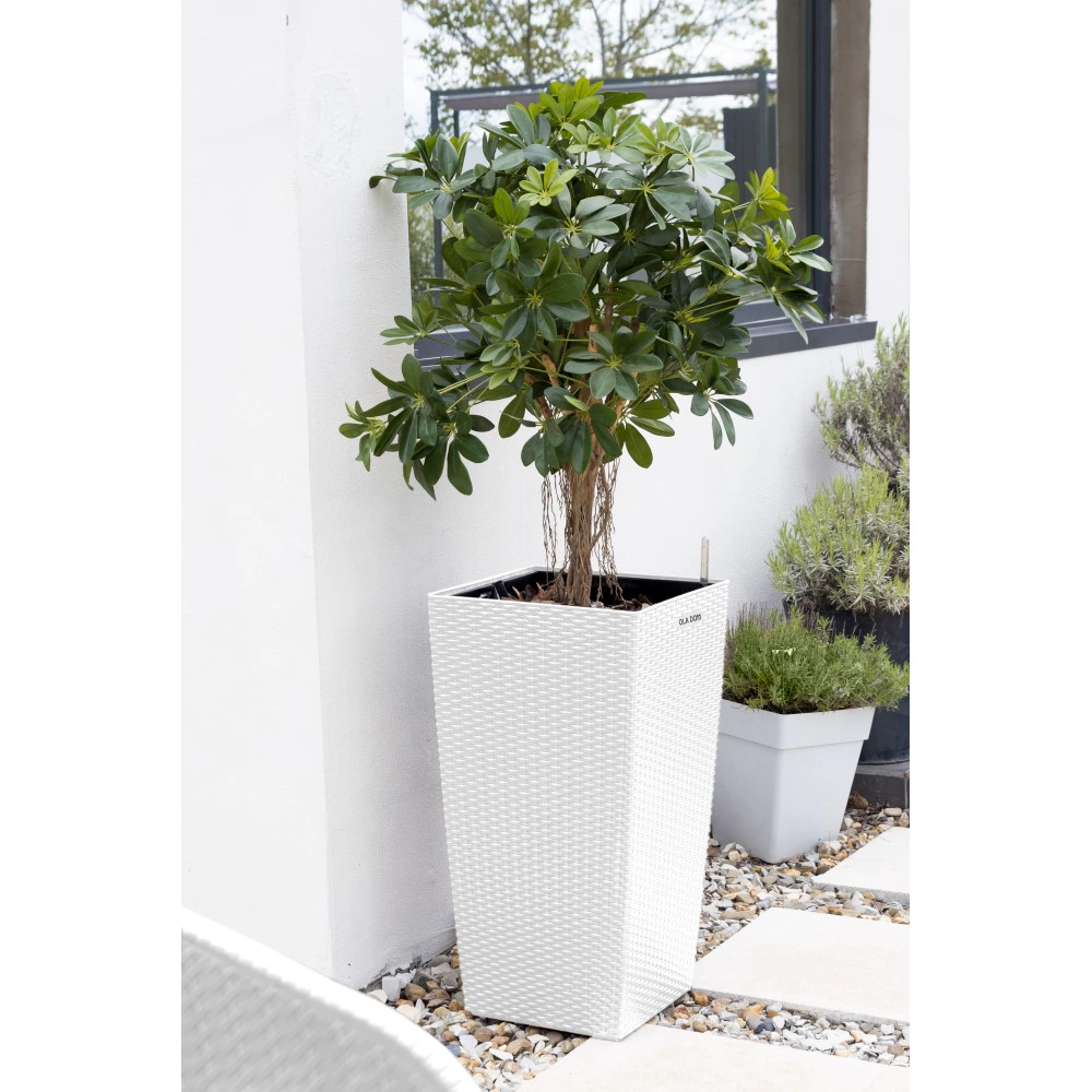 Уличный горшок пластиковый RATTAN OLA DOM белый 40х40х75 см 90 л со вставкой 31 л