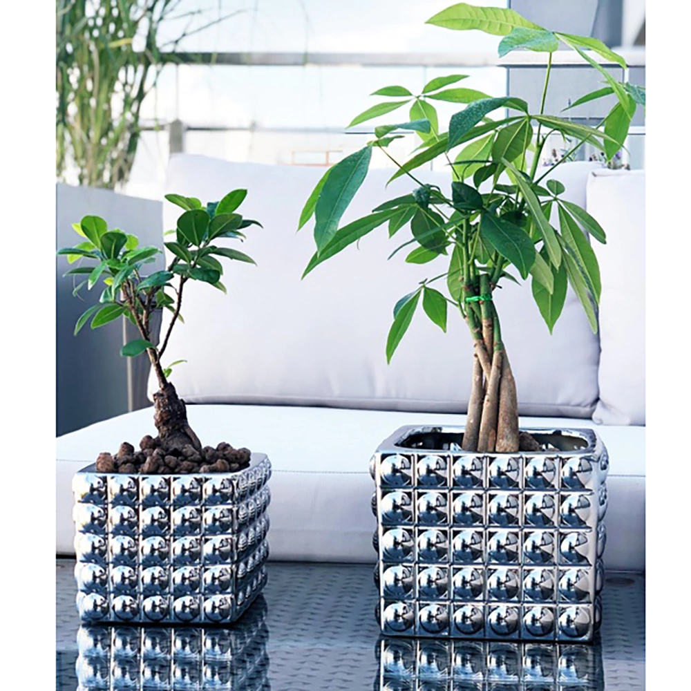 Кашпо керамическое Квадрат серебро 14х14х13 см 2,5 л